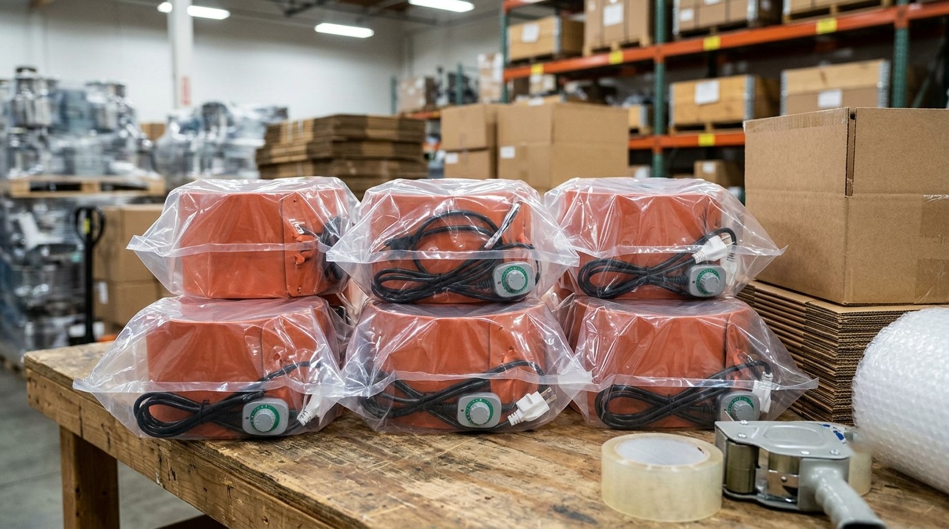 Custom silicone rubber drum heaters in distributor packaging