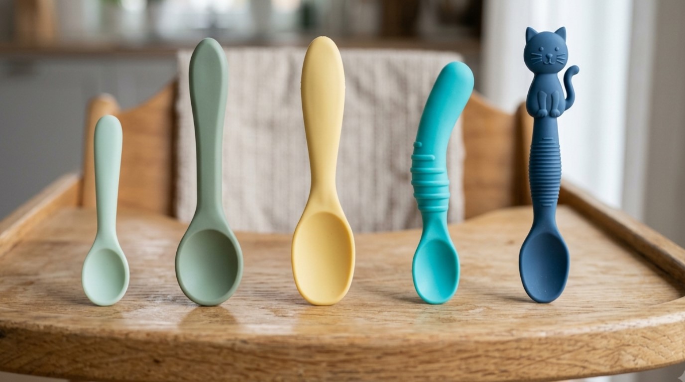 Diverse forme di cucchiaini per neonati in silicone personalizzati
