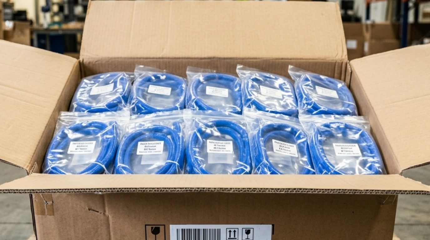 Diversi tubi flessibili in silicone in confezione per l'esportazione