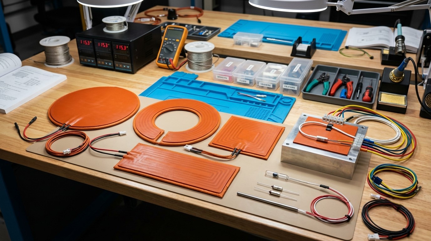 Optional assemblies for heating system in custom silicone rubber heaters
