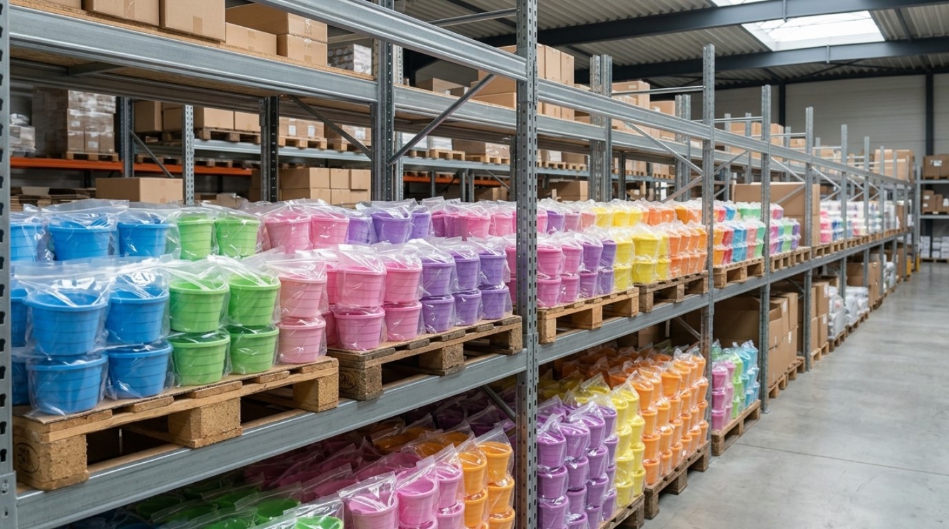 Potes de cera de silicone em sacos plásticos