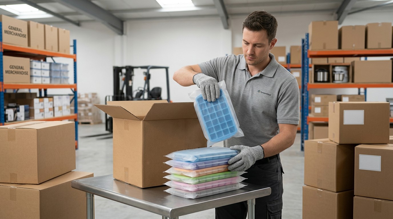 Silicone ice trays in polybags for bulk packaging and shipment