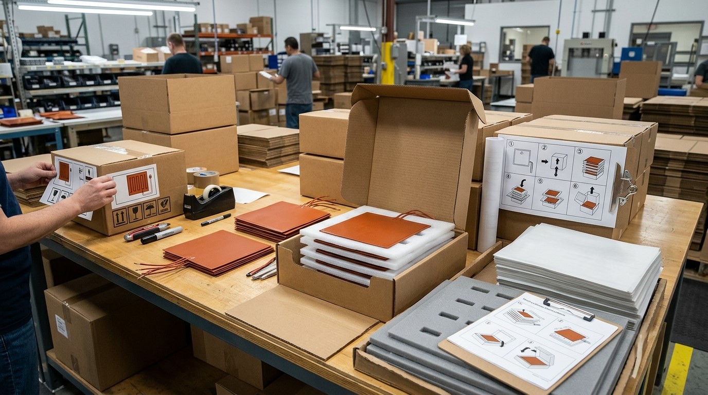 Silicone rubber heaters in OEM project packaging with instrument information and labels