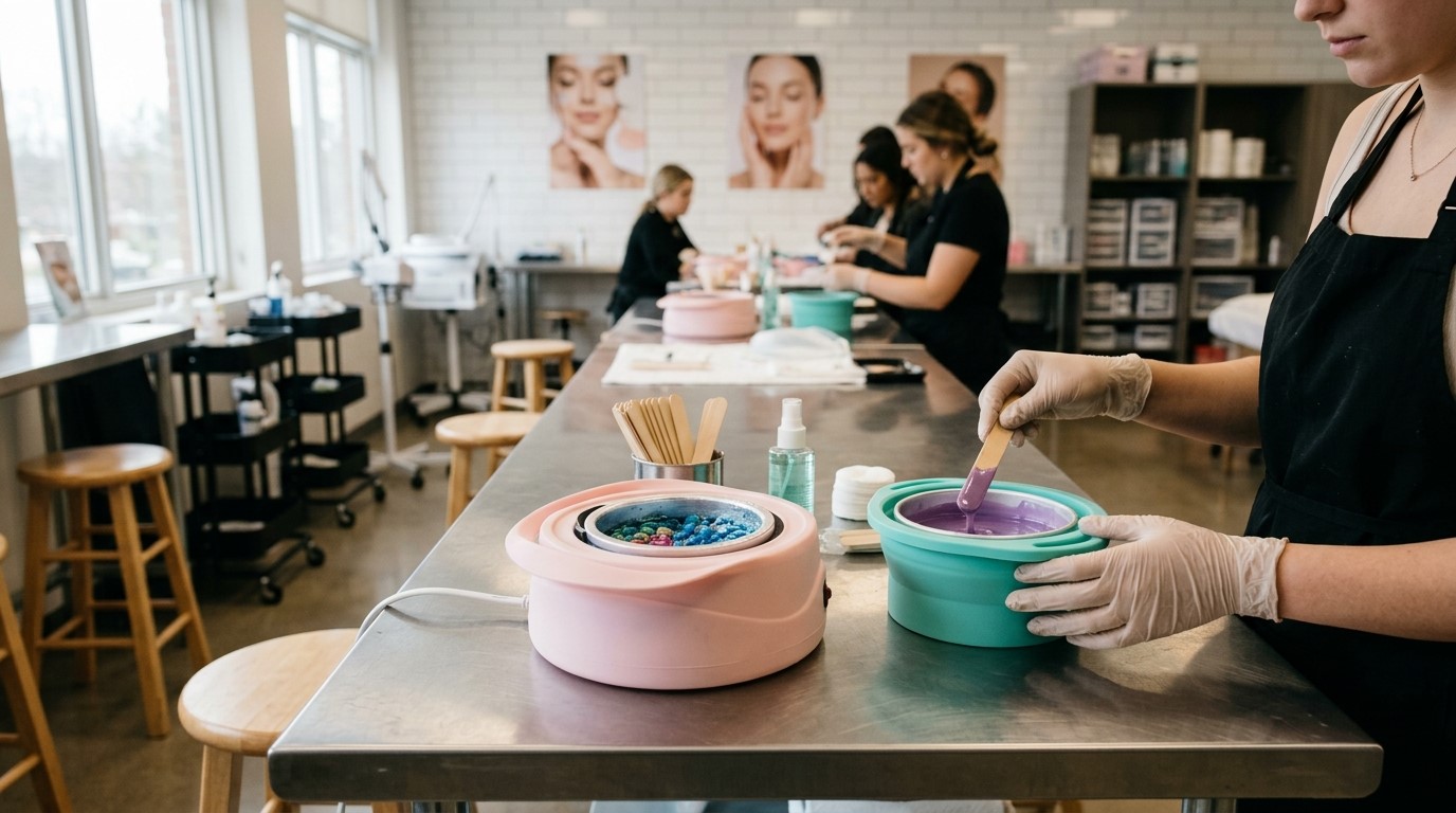 Potes de silicone para cera, ideais para escolas e centros de treinamento de beleza.