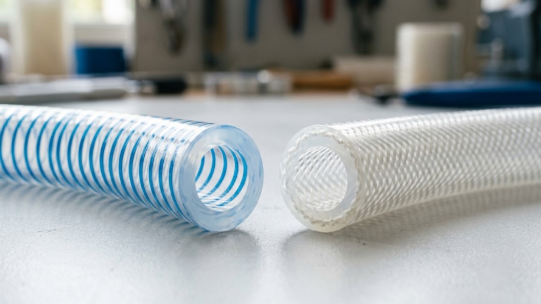 特定の性能と用途向けに強化シリコンチューブを使用した、らせん状および編み込み状のデザイン