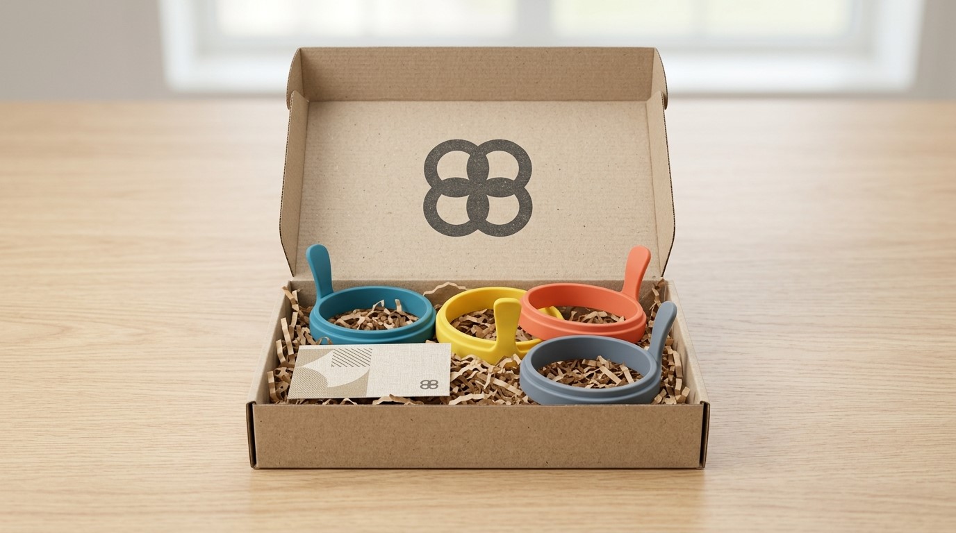 Kit de anéis de silicone em formato de ovo com embalagem personalizada para empresas de produtos promocionais.