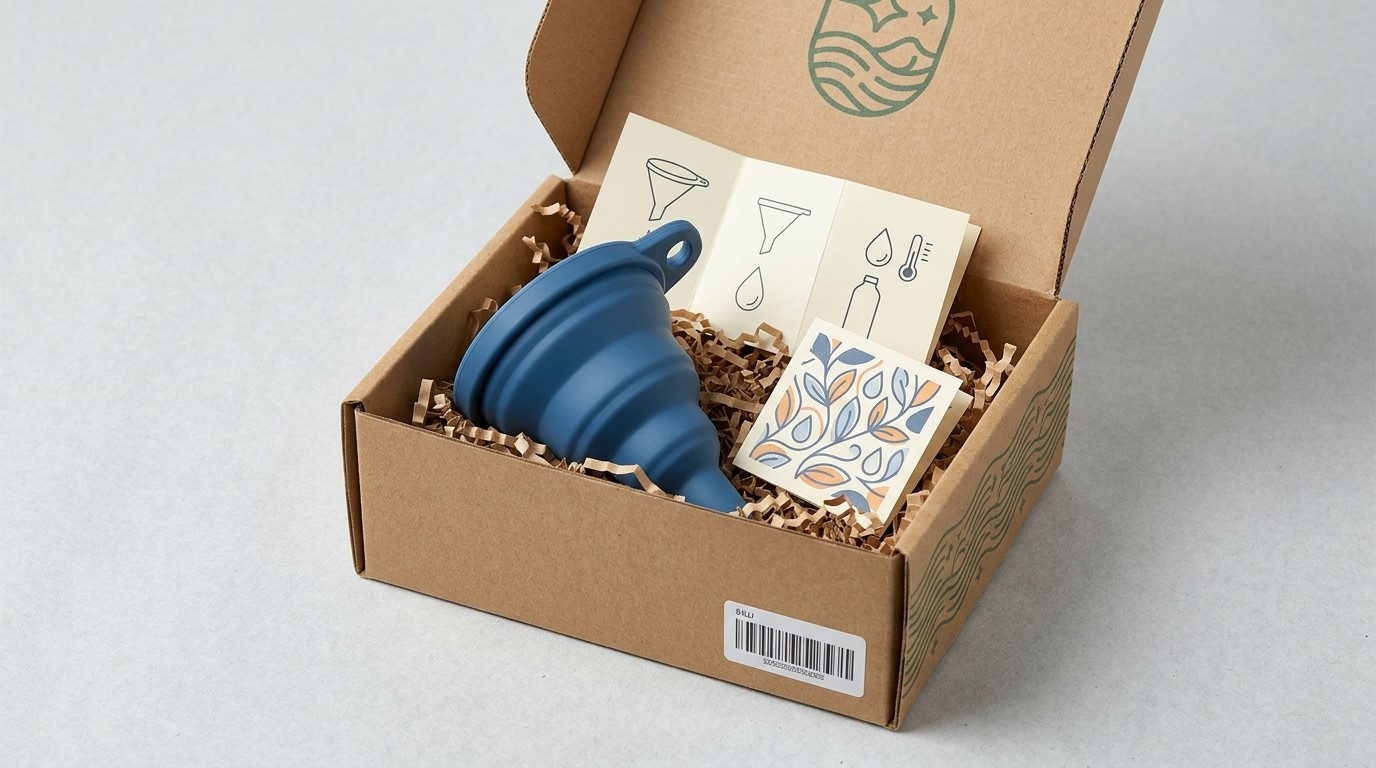 Funil de silicone em embalagem personalizada para e-commerce