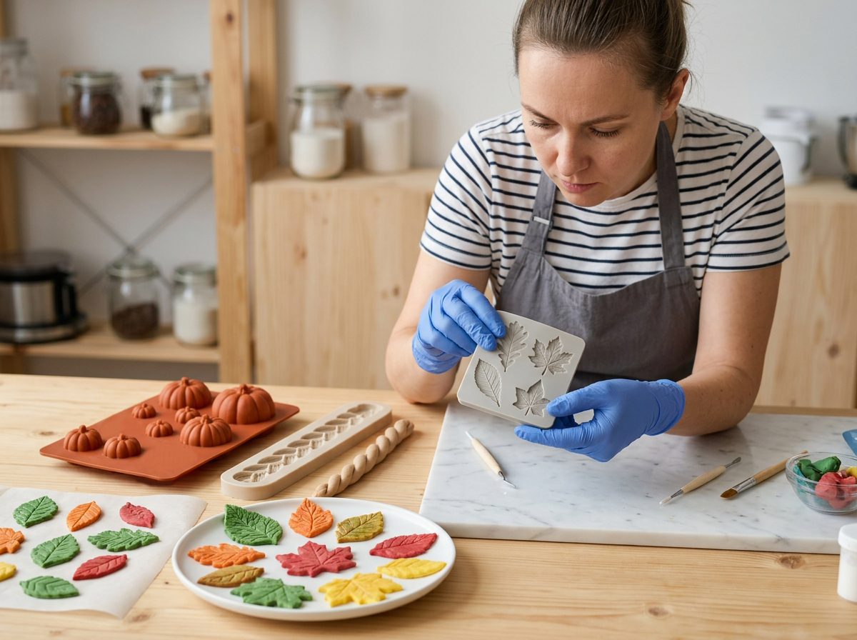 Kobieta sprawdza wymiary i wnęki silikonowej formy do fondantu