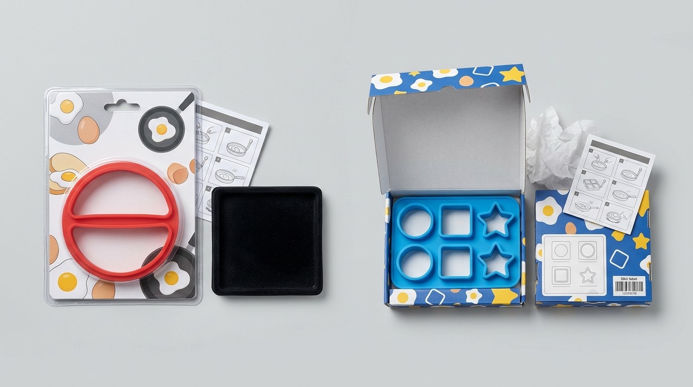 Anéis de silicone personalizados em formato de ovo, com embalagem personalizada para vendedores de varejo e e-commerce.