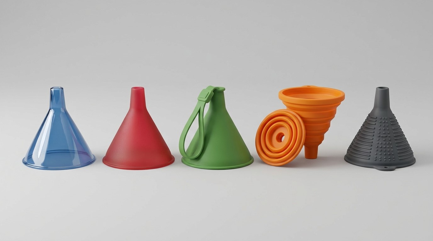 Funis de silicone personalizados com acabamento de superfície e texturas desejadas.