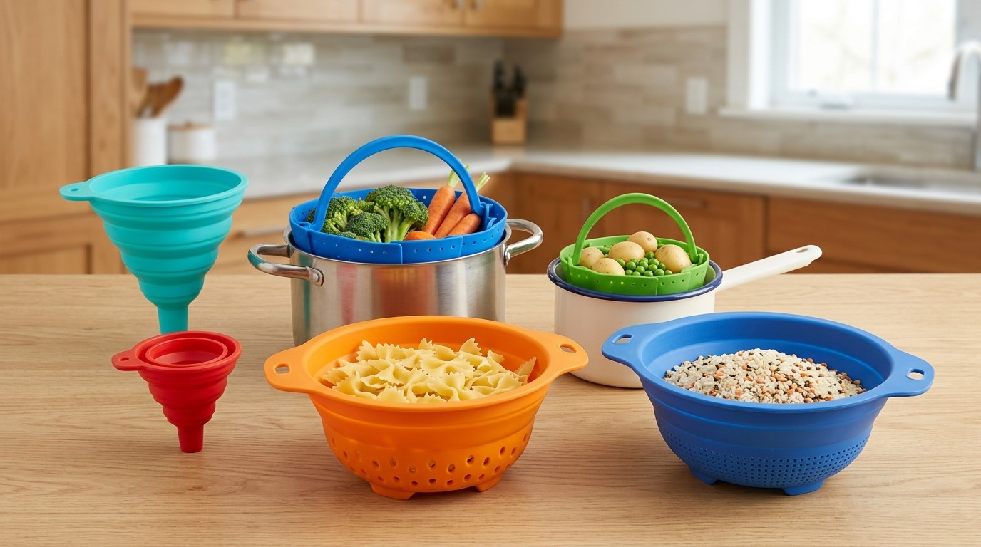Utensílios de cozinha de silicone personalizados em diferentes tamanhos para diversas necessidades.
