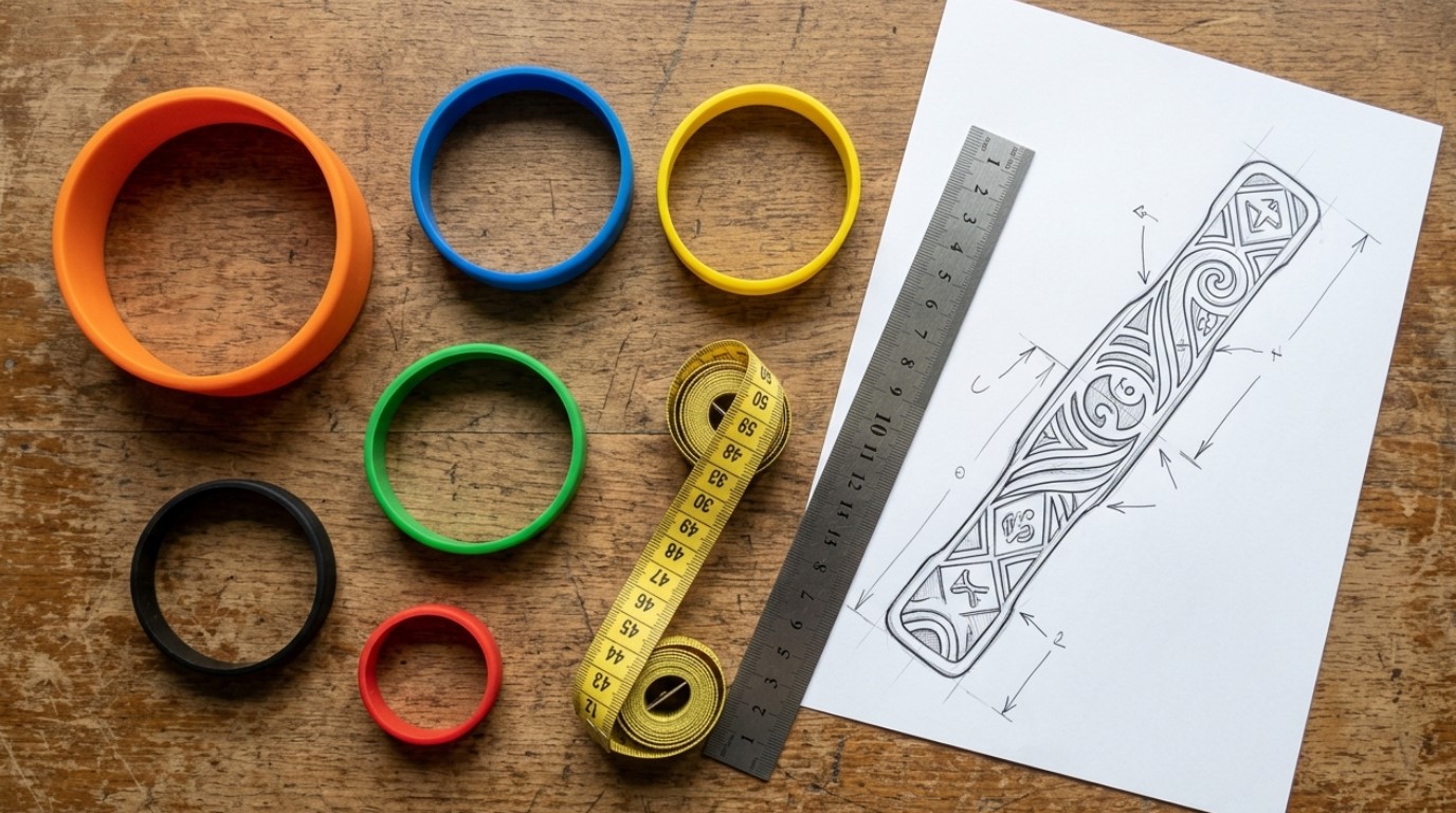 Pulseras de silicona personalizadas de distintos tamaños y dimensiones.
