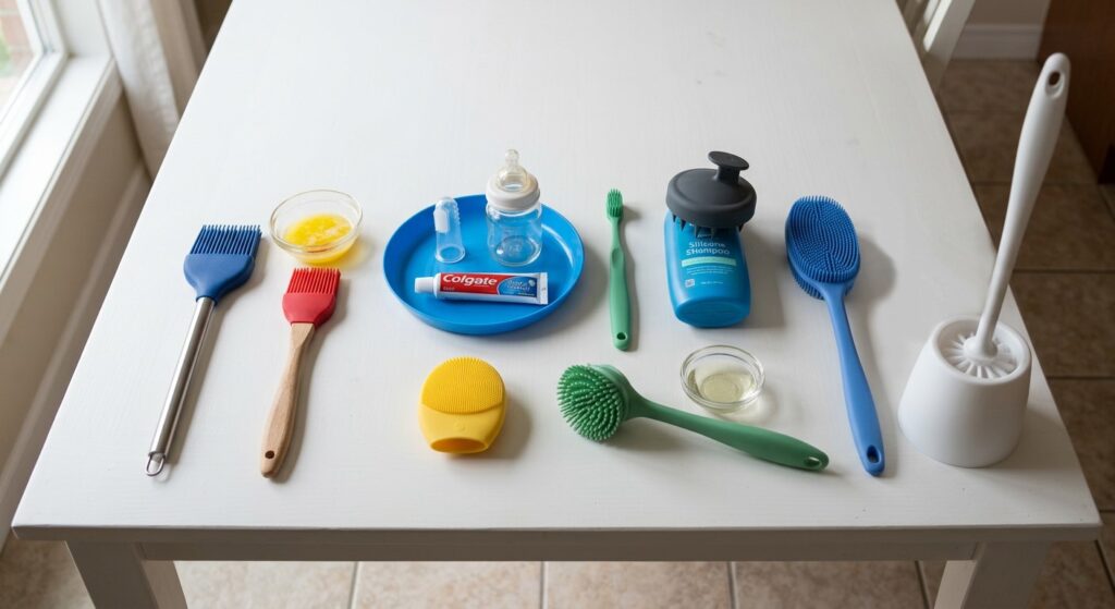 Diverse custom silicone brushes with distinct shape, structure, hardness, and branding methods