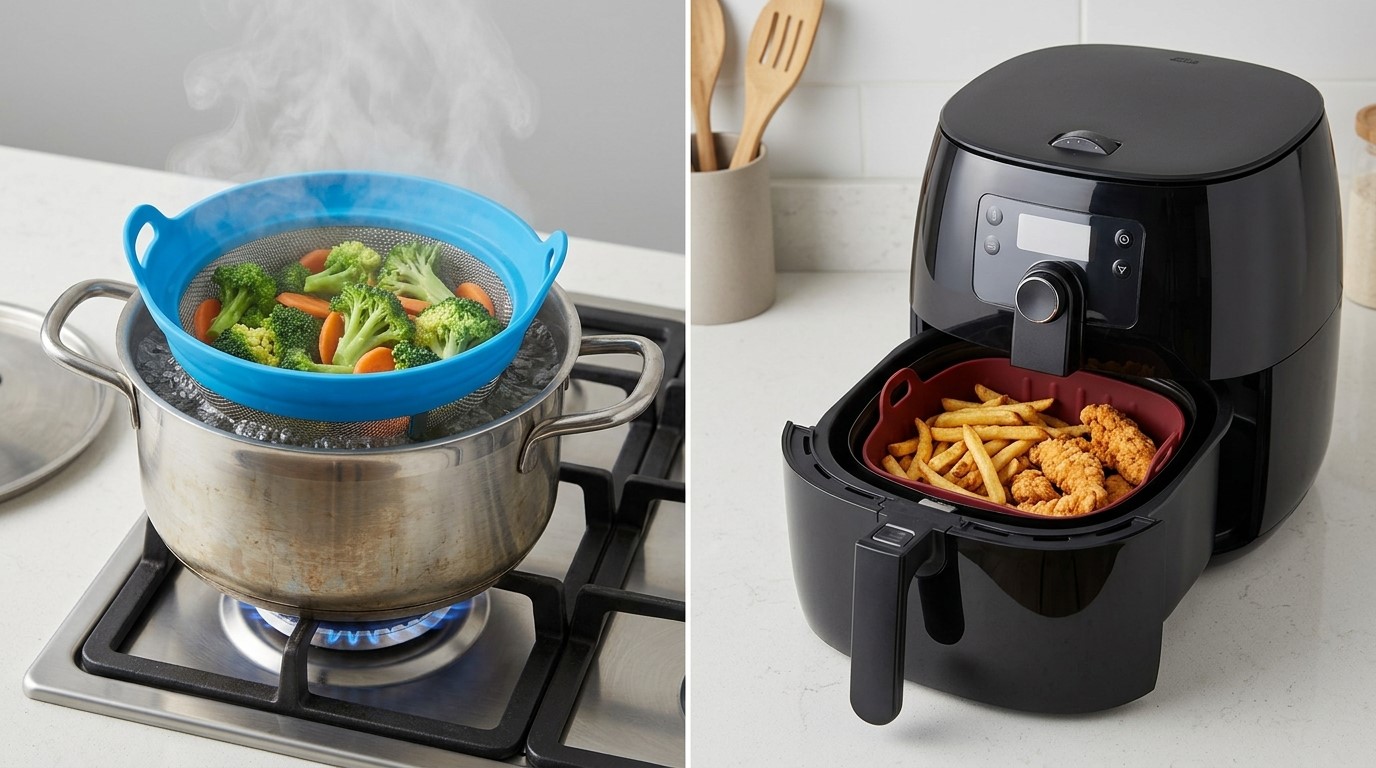 Excelente estabilidade, resistência ao calor e utensílios de cozinha em silicone de qualidade alimentar para maior segurança.