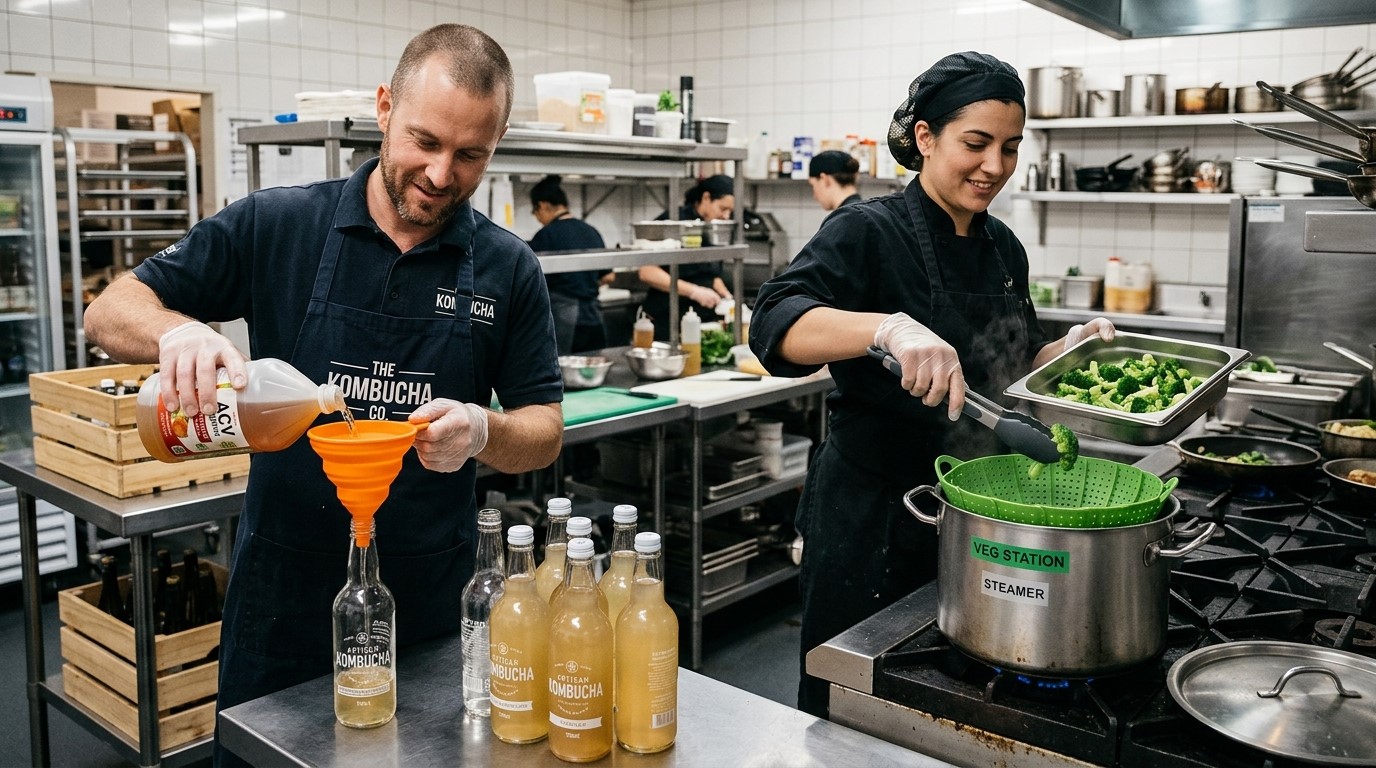 Funil e cesto de silicone para contato com alimentos, ideais para fornecedores de serviços de alimentação na área da hotelaria.