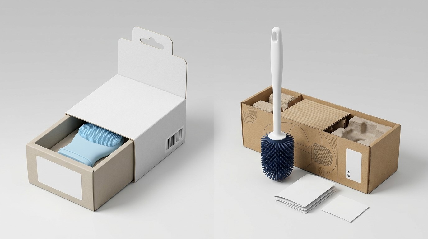Silicoen face brush and toilet brush in custom packaging for retail and ecommerce sellers