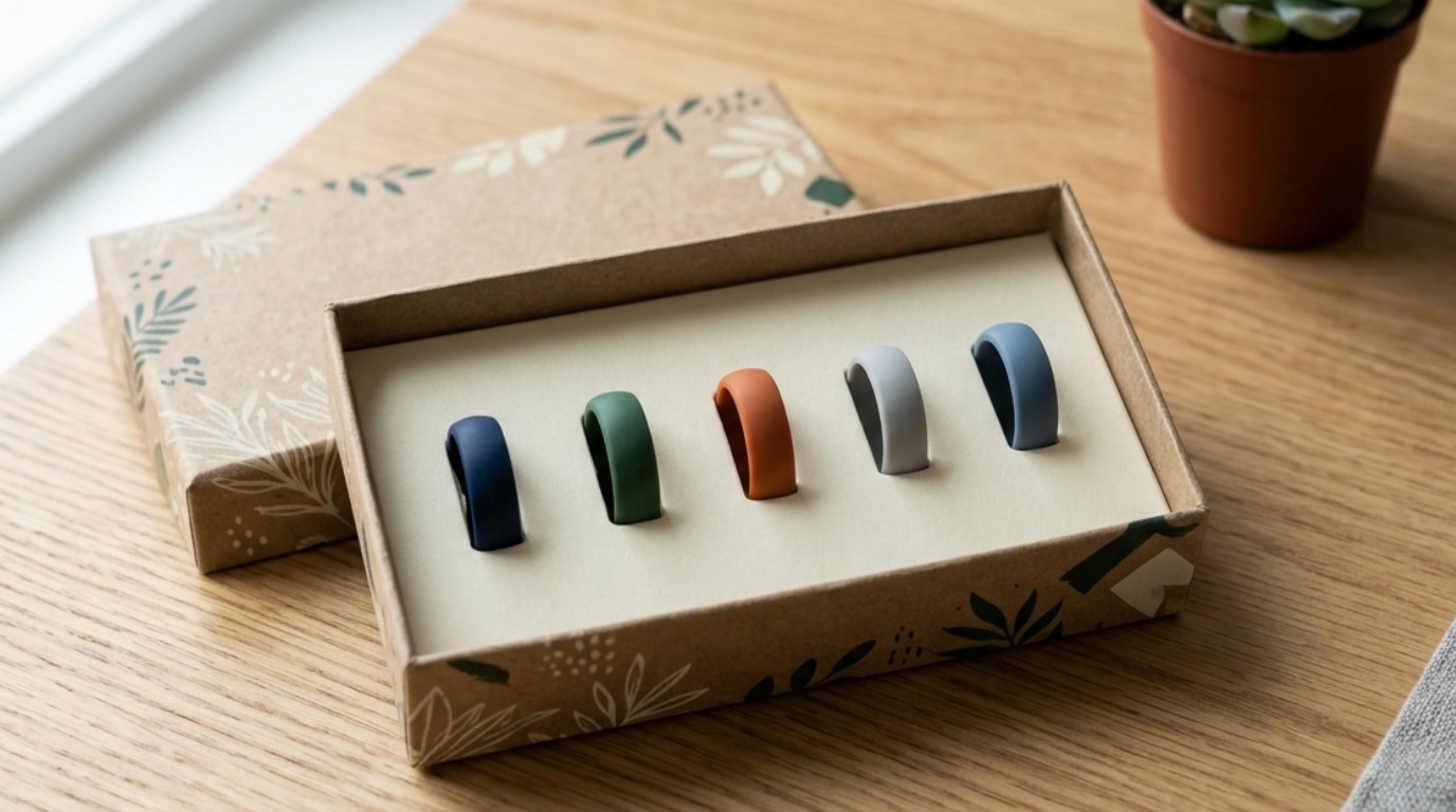 Anelli in silicone con confezione personalizzata per aziende di prodotti promozionali.