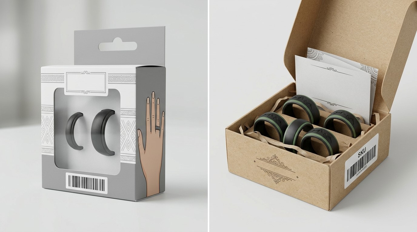 Anelli in silicone con confezione personalizzata per rivenditori al dettaglio e venditori online