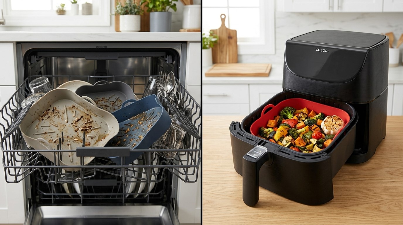 Dishwash-safe and heat-resistant silicone air fryer liners with dimensional stability and reliability for your programs