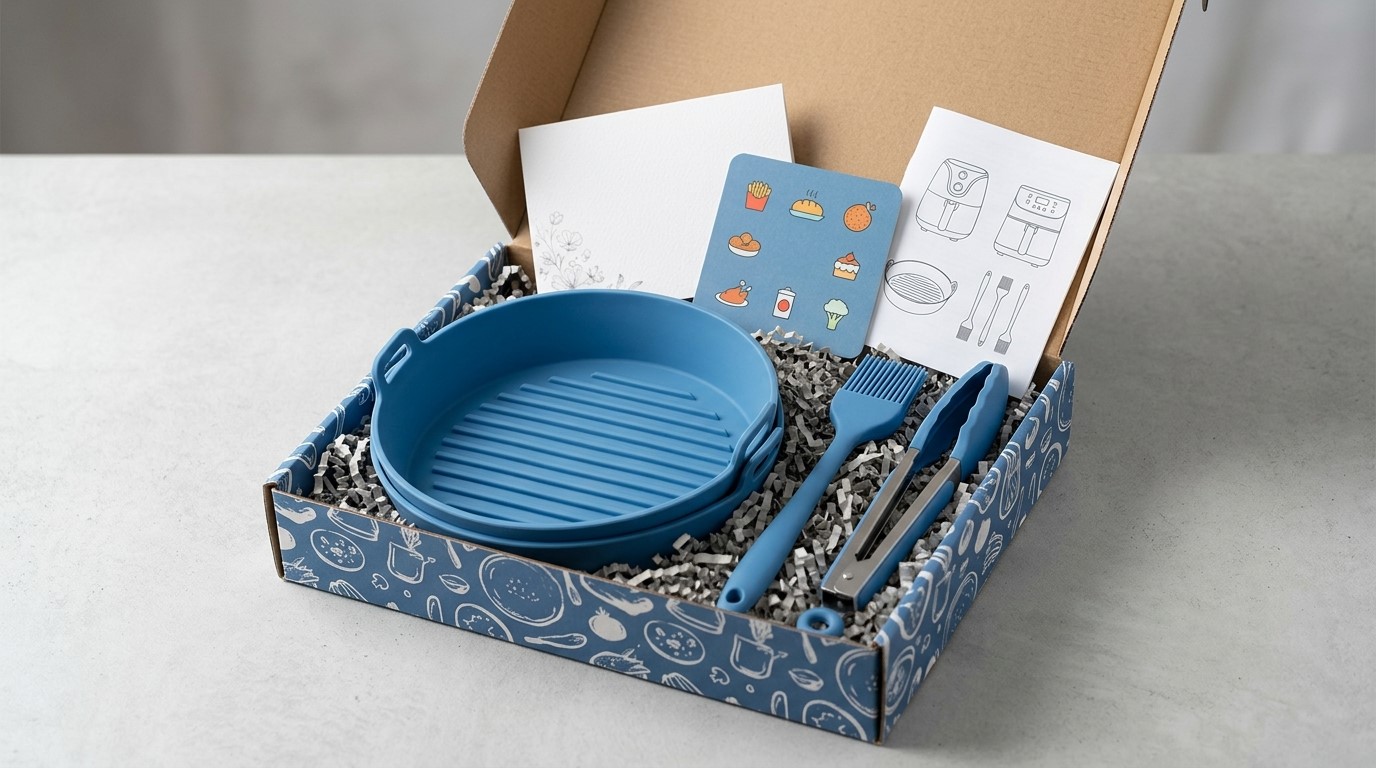 Food contact silicone kitchen products set with silicone air fryer liners for Kitchen Accessory Gift Set Brands