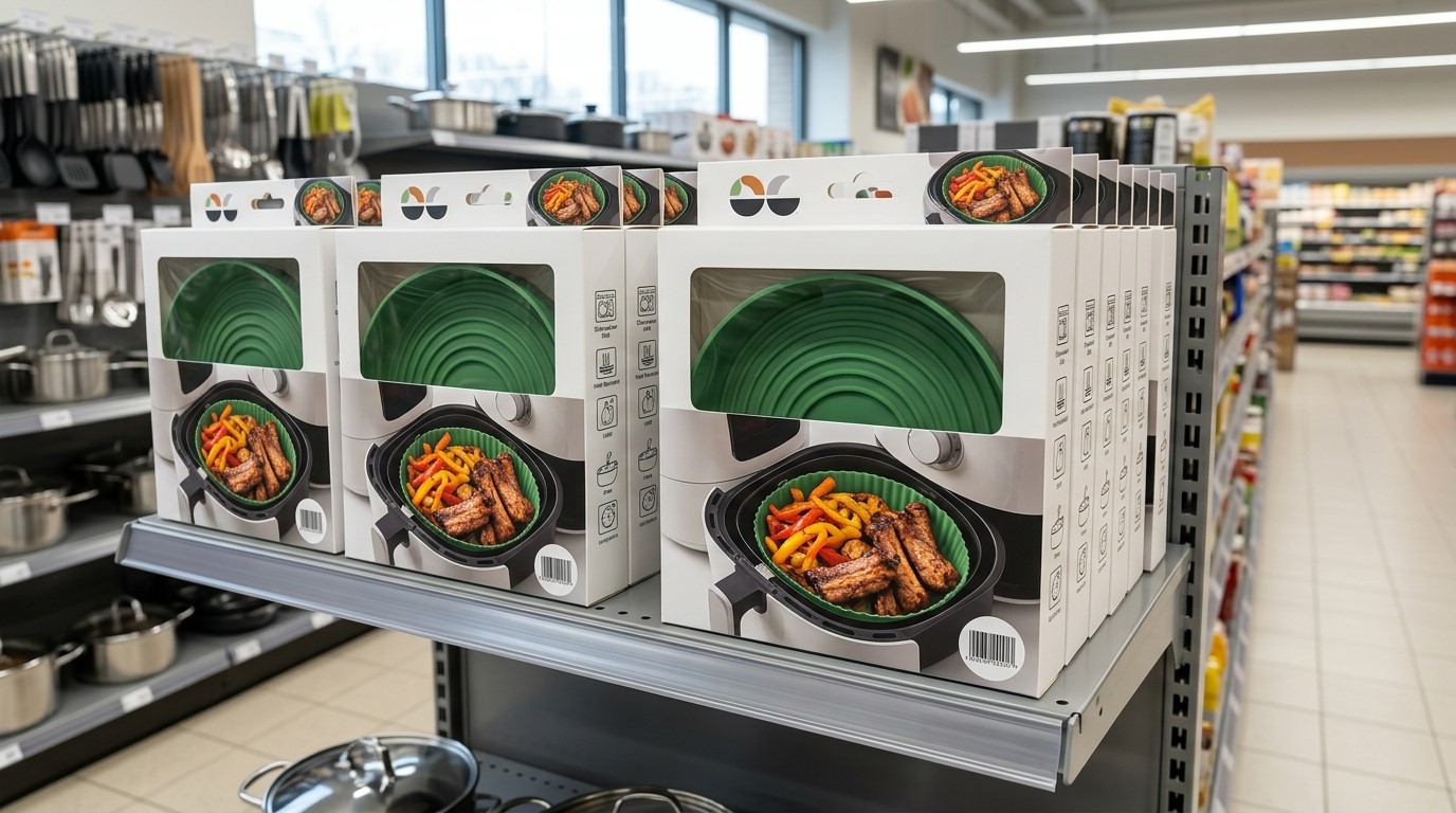 Food-grade silicone air fryer liner with custom packaging for Supermarket & Household Product Suppliers